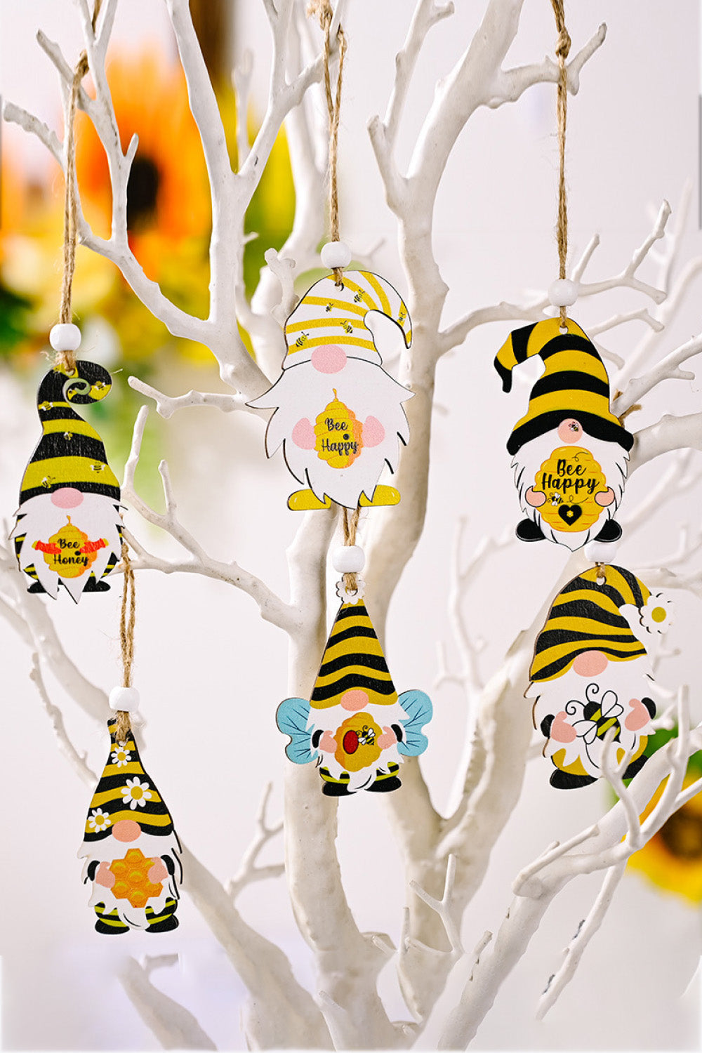 3-Pack Bee Wood Gnome Hanging Decorations