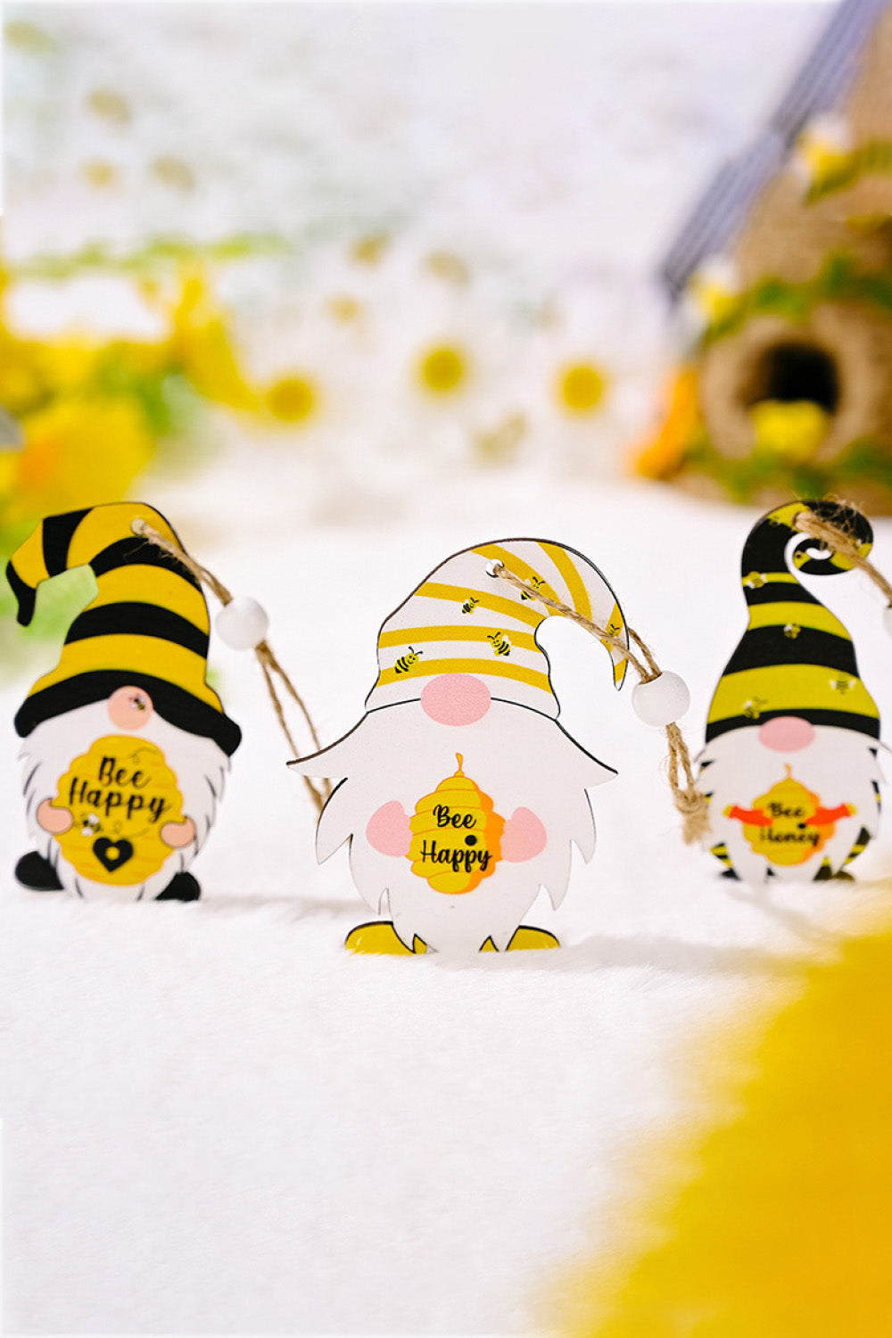 3-Pack Bee Wood Gnome Hanging Decorations