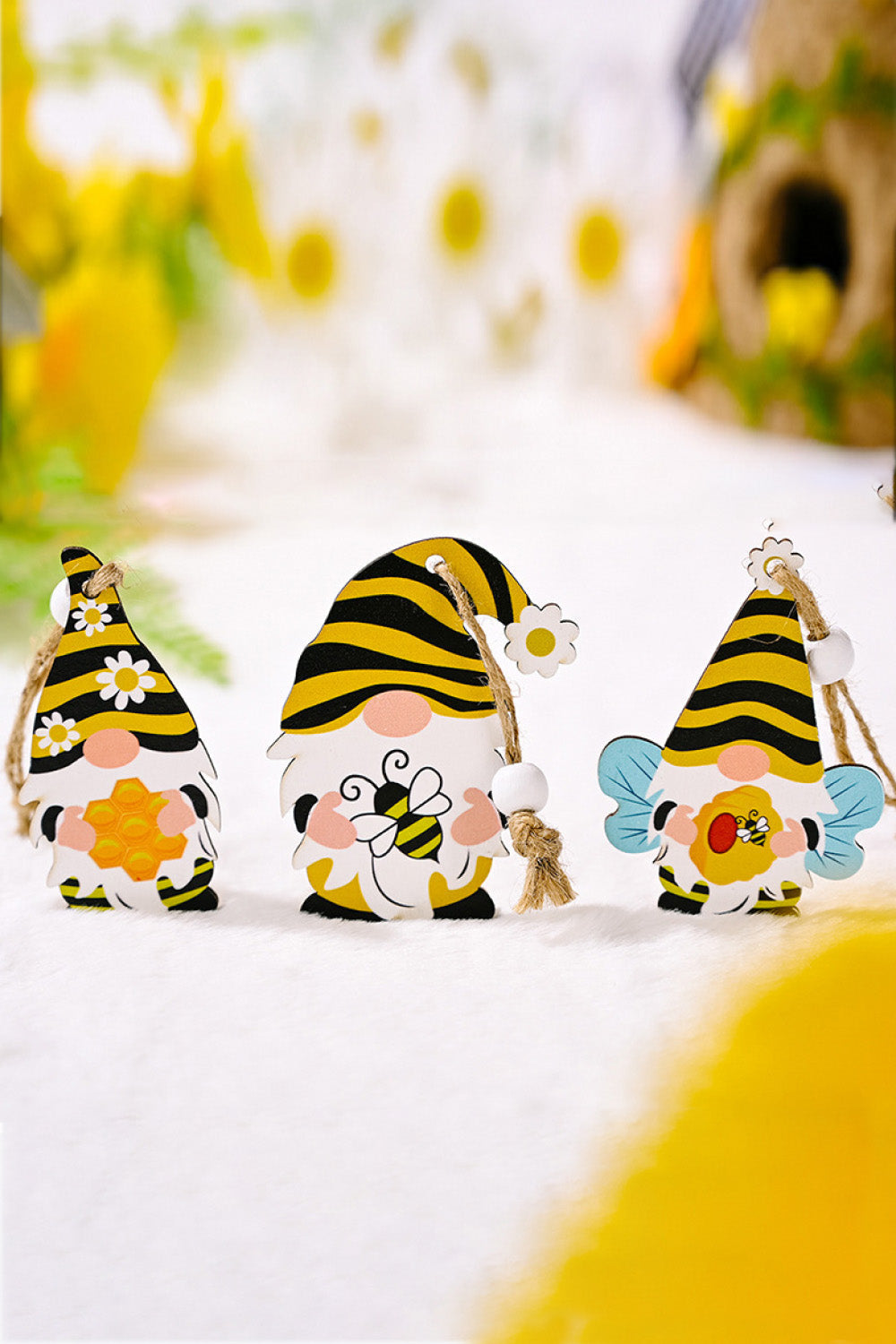 3-Pack Bee Wood Gnome Hanging Decorations-Ever Joy