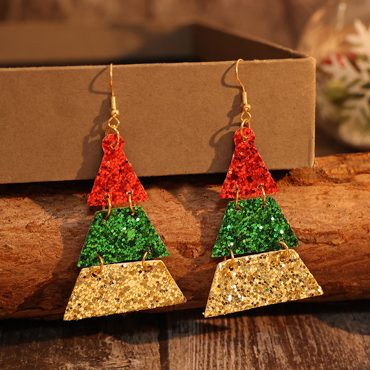 PU Leather Christmas Tree Sequin Earrings