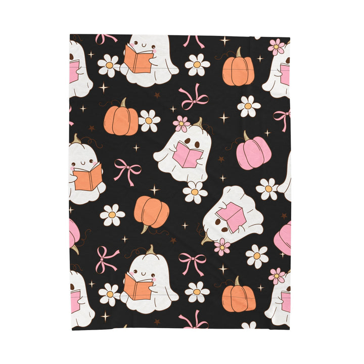 Spooky Cute Bookish Ghost Blanket – Pastel Halloween Fall Throw for Readers