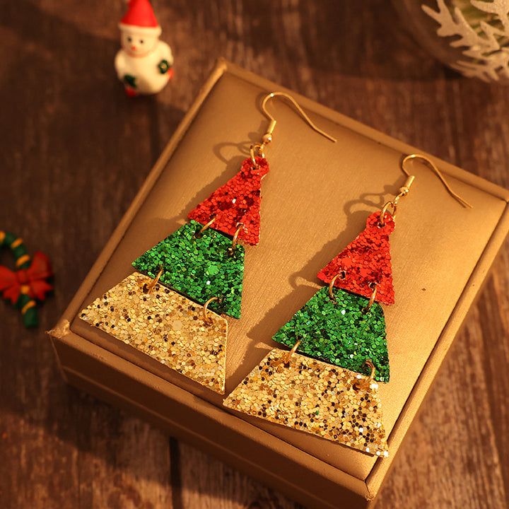 PU Leather Christmas Tree Sequin Earrings