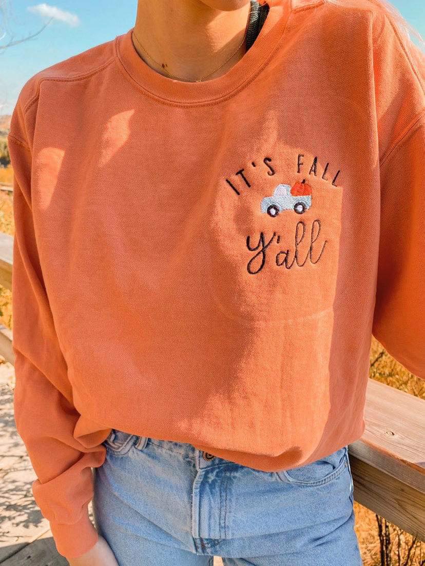 Womens - It's Fall Y'all Embroidered Sweatshirt In Two Colors