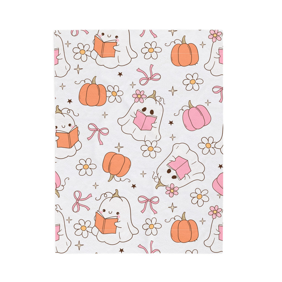 Spooky Cute Bookish Ghost Blanket – Pastel Halloween Fall Throw for Readers