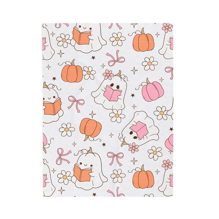 Spooky Cute Bookish Ghost Blanket – Pastel Halloween Fall Throw for Readers