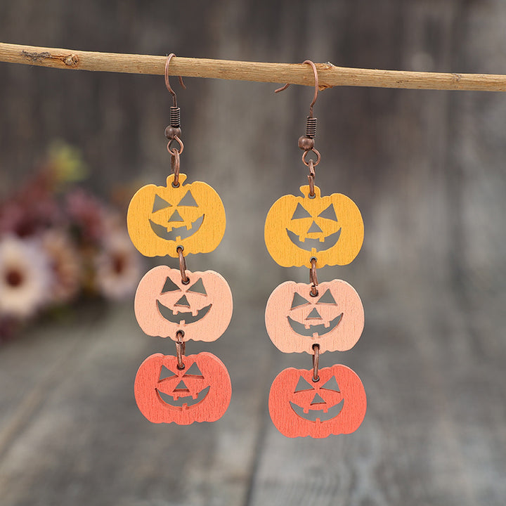 Wooden Contrast Pumpkin Earrings