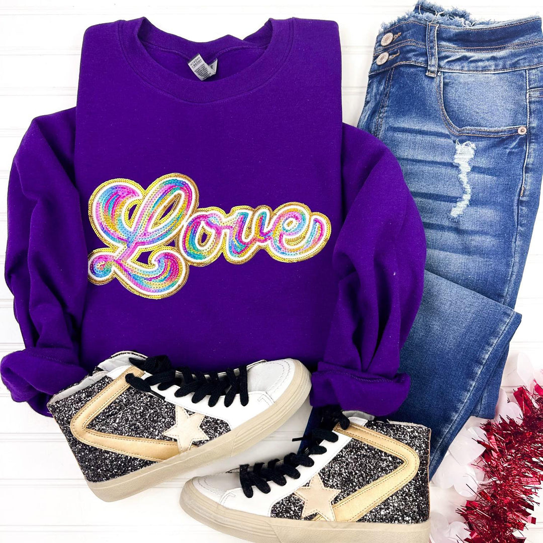 Womens - PREORDER: Sequin Patch Rainbow Love Sweatshirt
