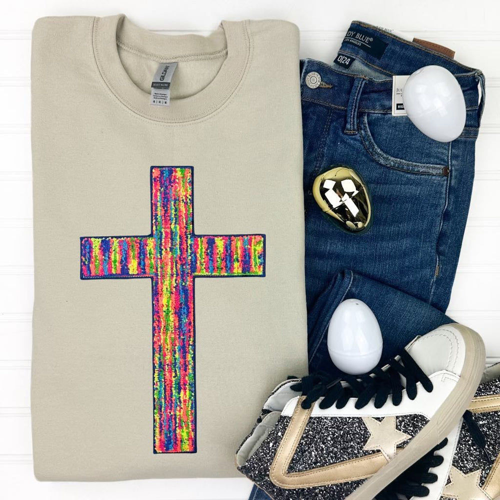 Womens - PREORDER: Rainbow Cross Chenille Patch Sweatshirt In Three Colors