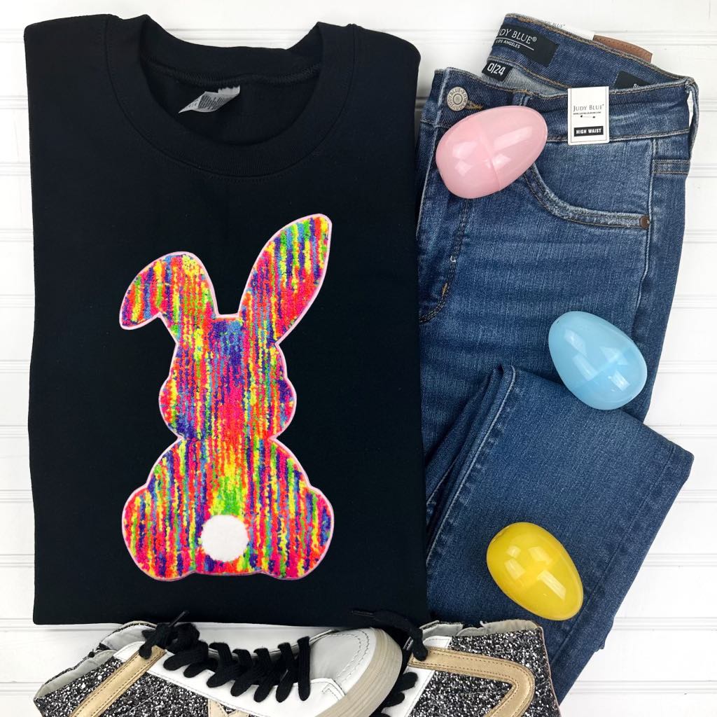 Womens - PREORDER: Rainbow Bunny Chenille Patch Sweatshirt In Three Colors