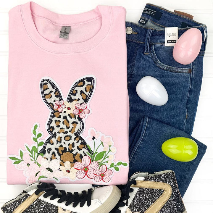 Womens - PREORDER: Leopard Bunny Chenille Patch Sweatshirt