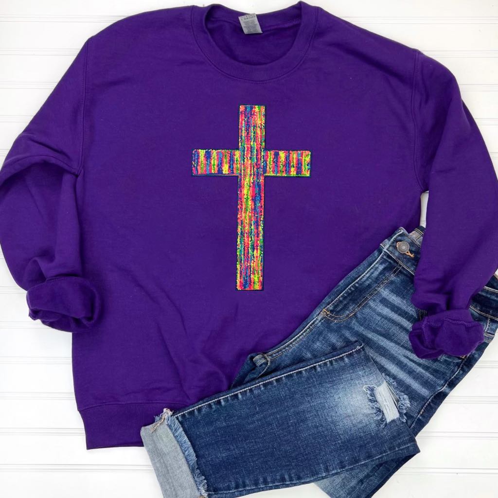 Womens - PREORDER: Rainbow Cross Chenille Patch Sweatshirt In Three Colors