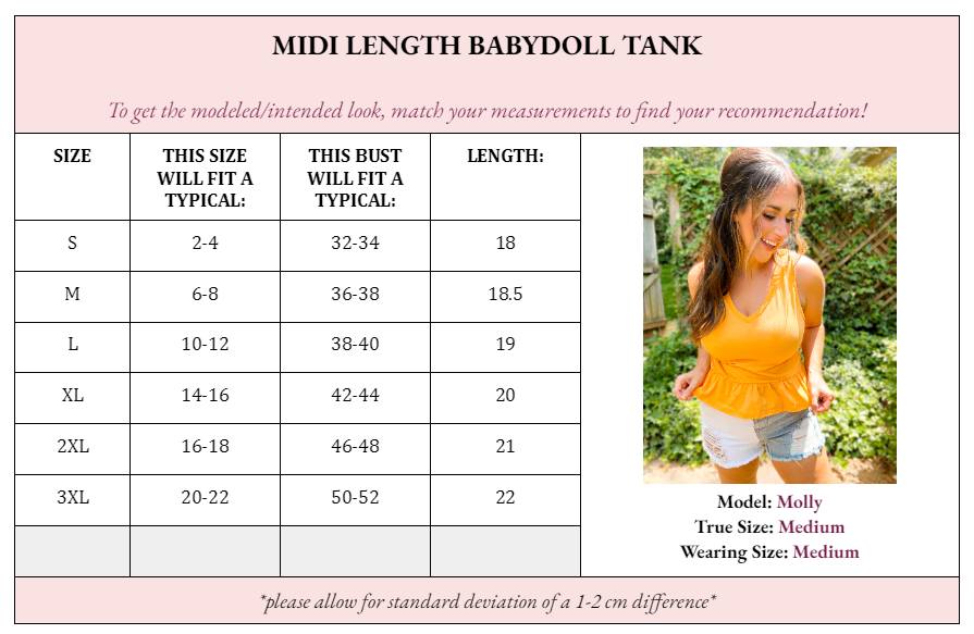 Womens - PREORDER: Margo Midi Length Babydoll Tank In Three Colors