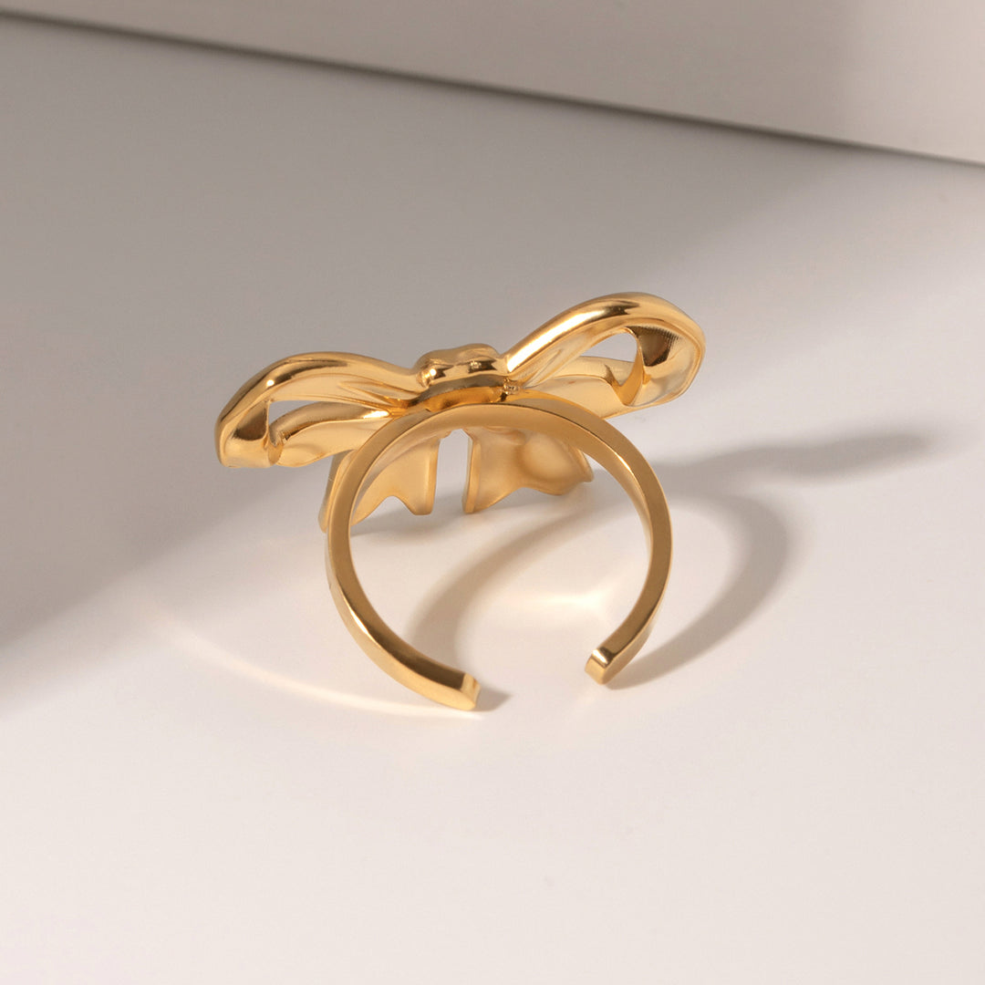 18K Gold-Plated Stainless Steel Bow Ring-Ever Joy