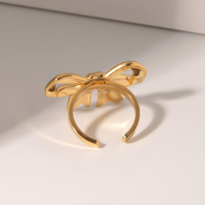 18K Gold-Plated Stainless Steel Bow Ring-Ever Joy