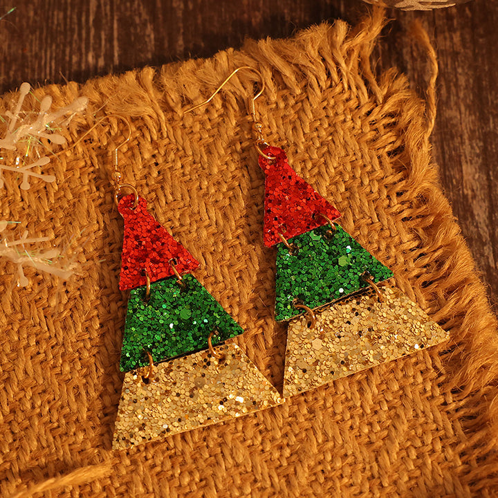 PU Leather Christmas Tree Sequin Earrings