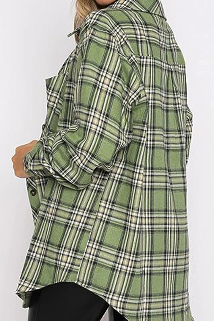 Plaid Collared Neck Long Sleeve Shirt