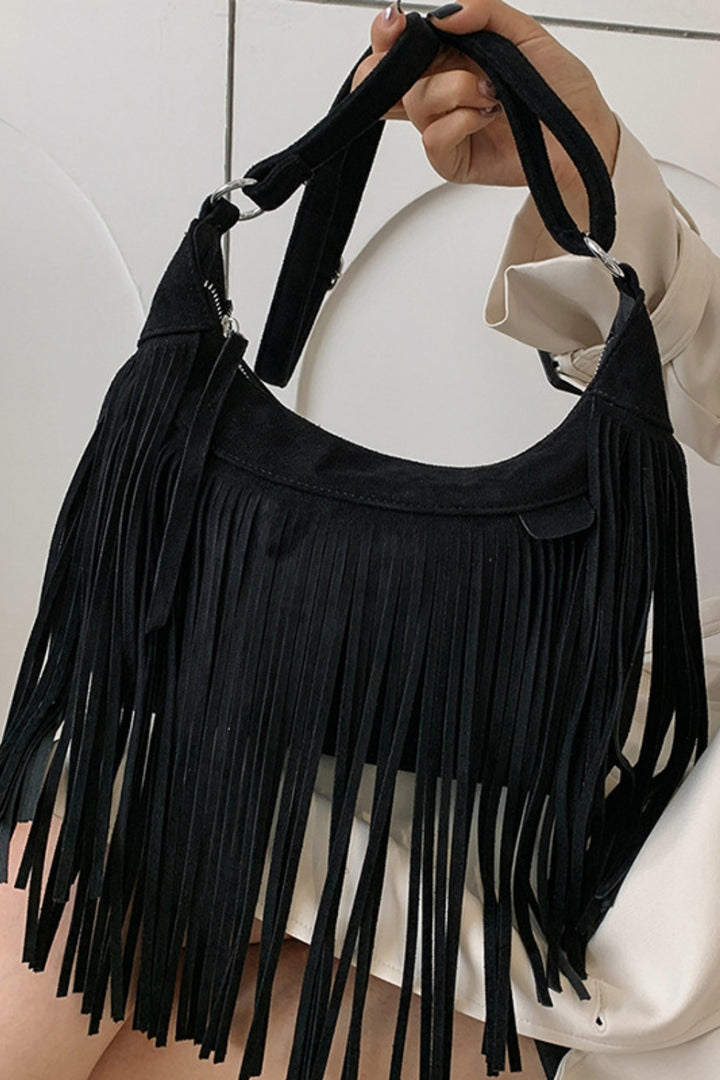 Suede Fringe Adjustable Strap Shoulder Bag