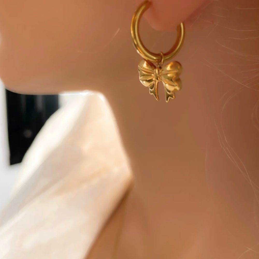 18K Gold-Plated Bow Earrings-Ever Joy