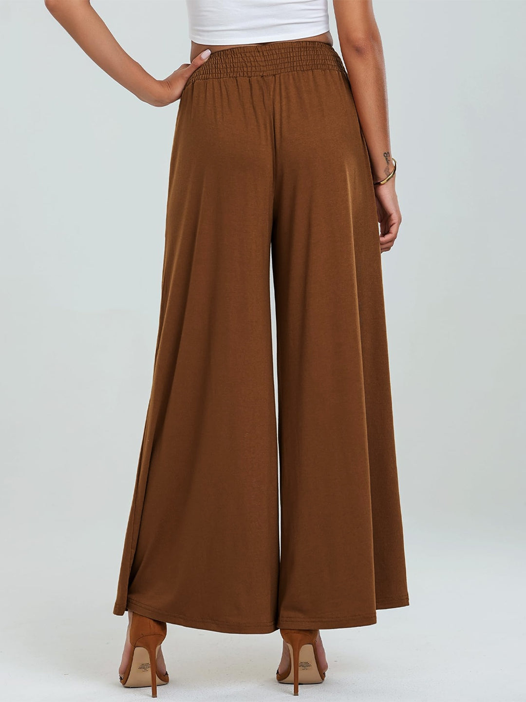 Pocketed Elastic Waist Wide Leg Pants