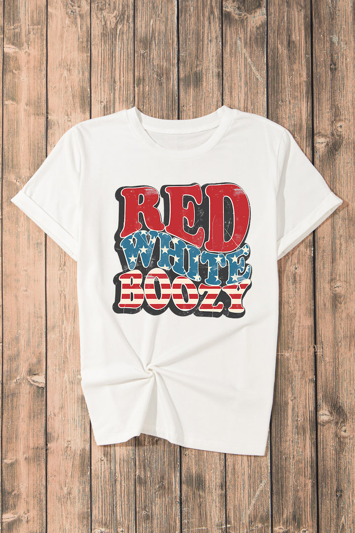 Red White and Boozy Graphic Round Neck Short Sleeve T-Shirt