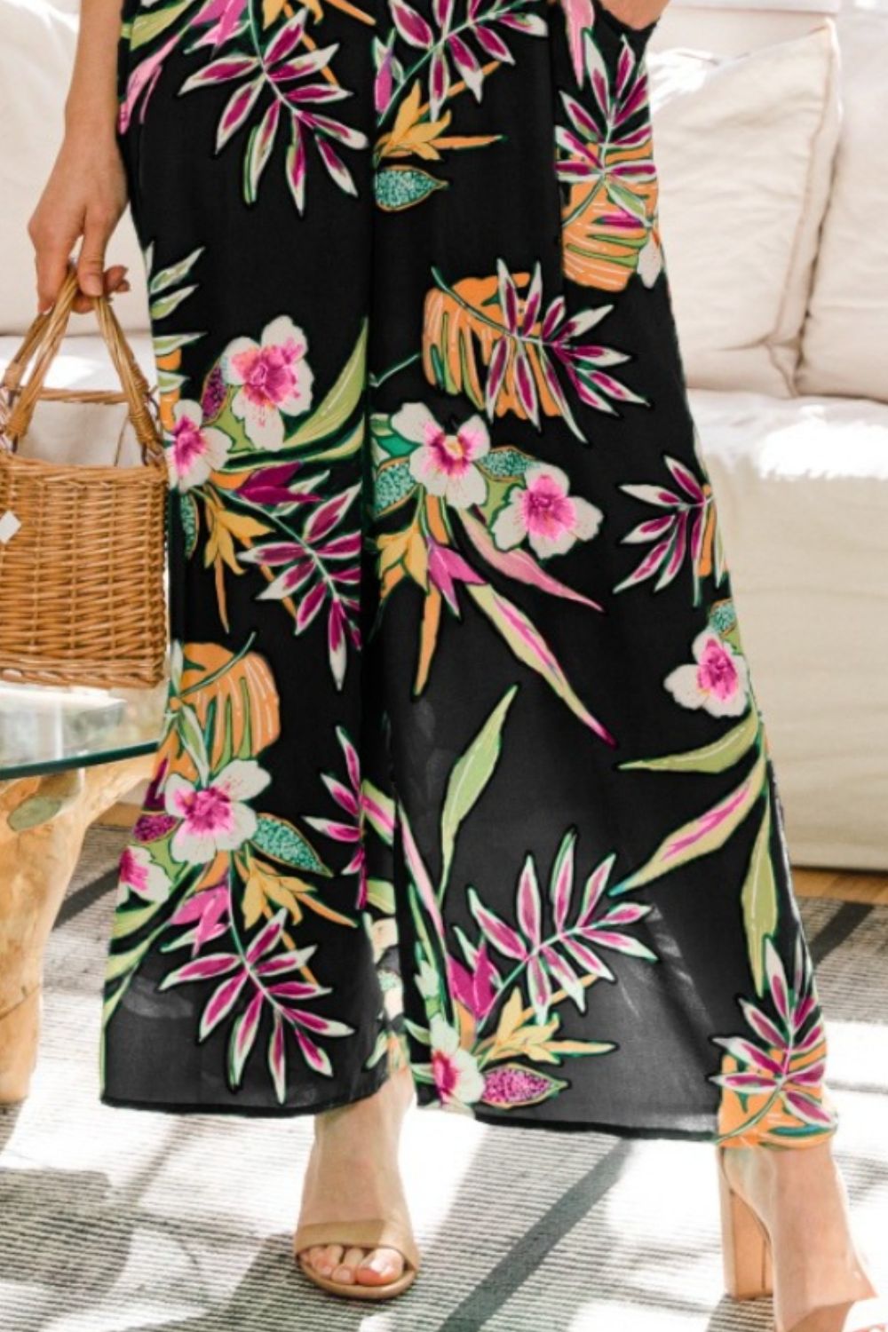 ODDI Full Size Floral Sleeveless Wide Leg Jumpsuit