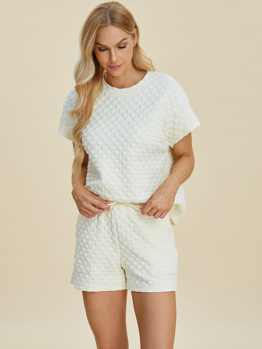 Double Take Full Size Texture T-Shirt and Shorts Set