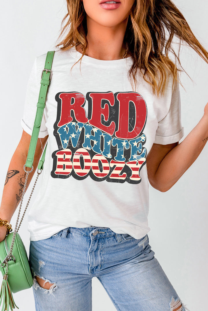 Red White and Boozy Graphic Round Neck Short Sleeve T-Shirt