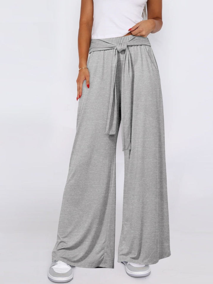 Tied Wide Leg Pants With Pockets