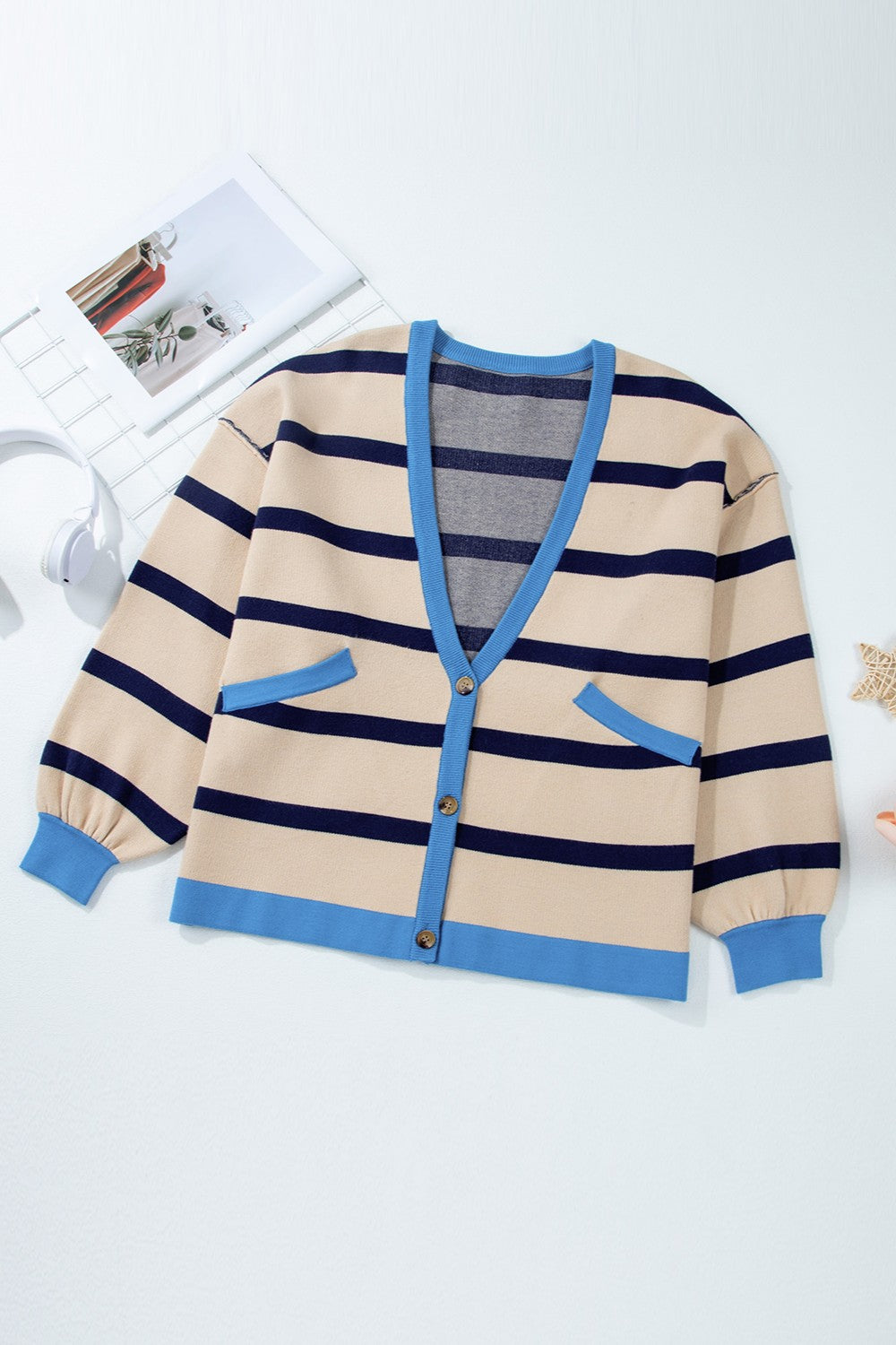 Striped Button Up Long Sleeve Cardigan