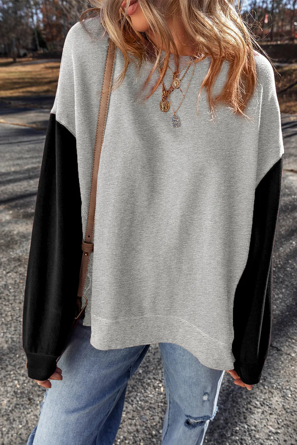 Contrast Round Neck Long Sleeve Sweatshirt