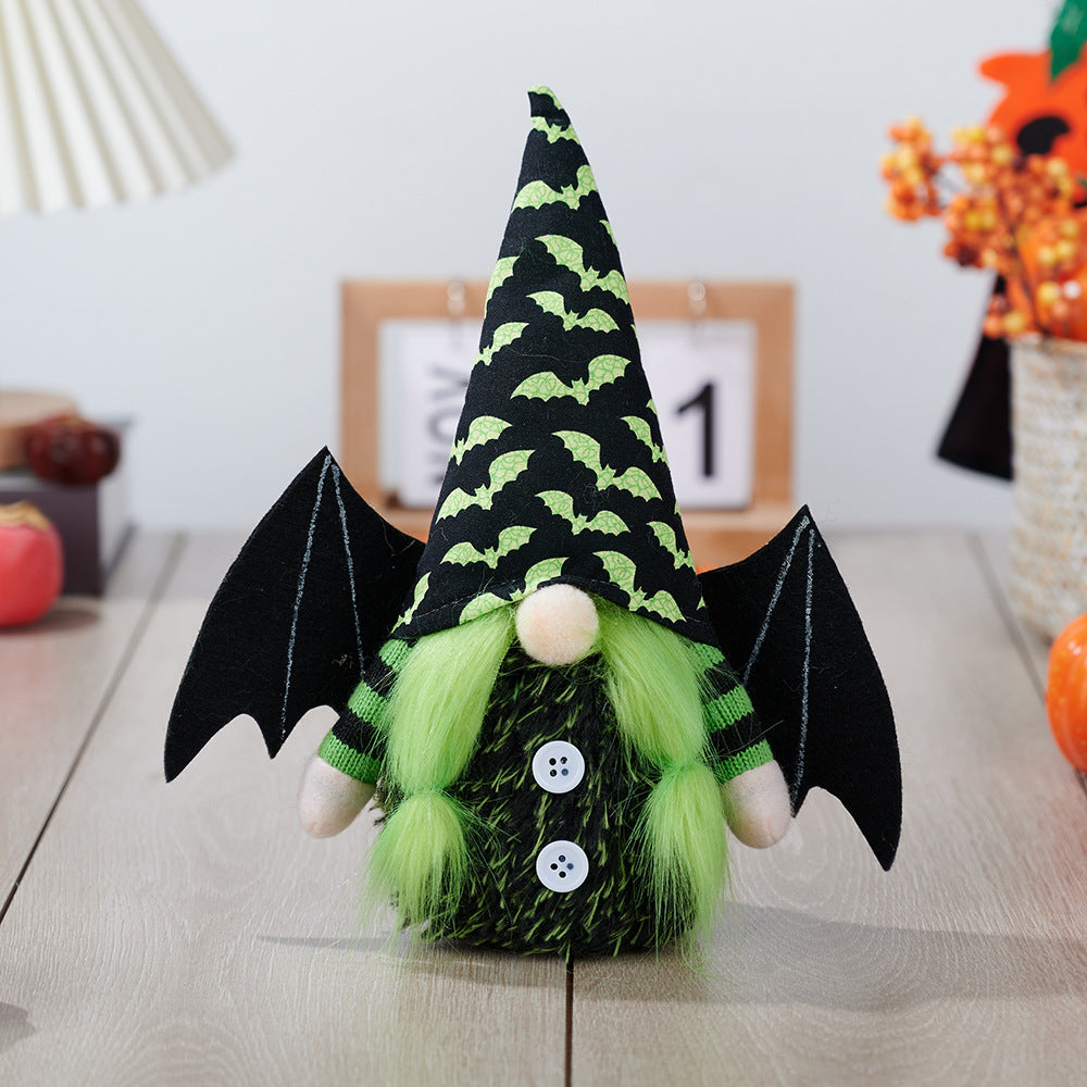 Spooky Pointed Hat Faceless Doll with Bat Wings