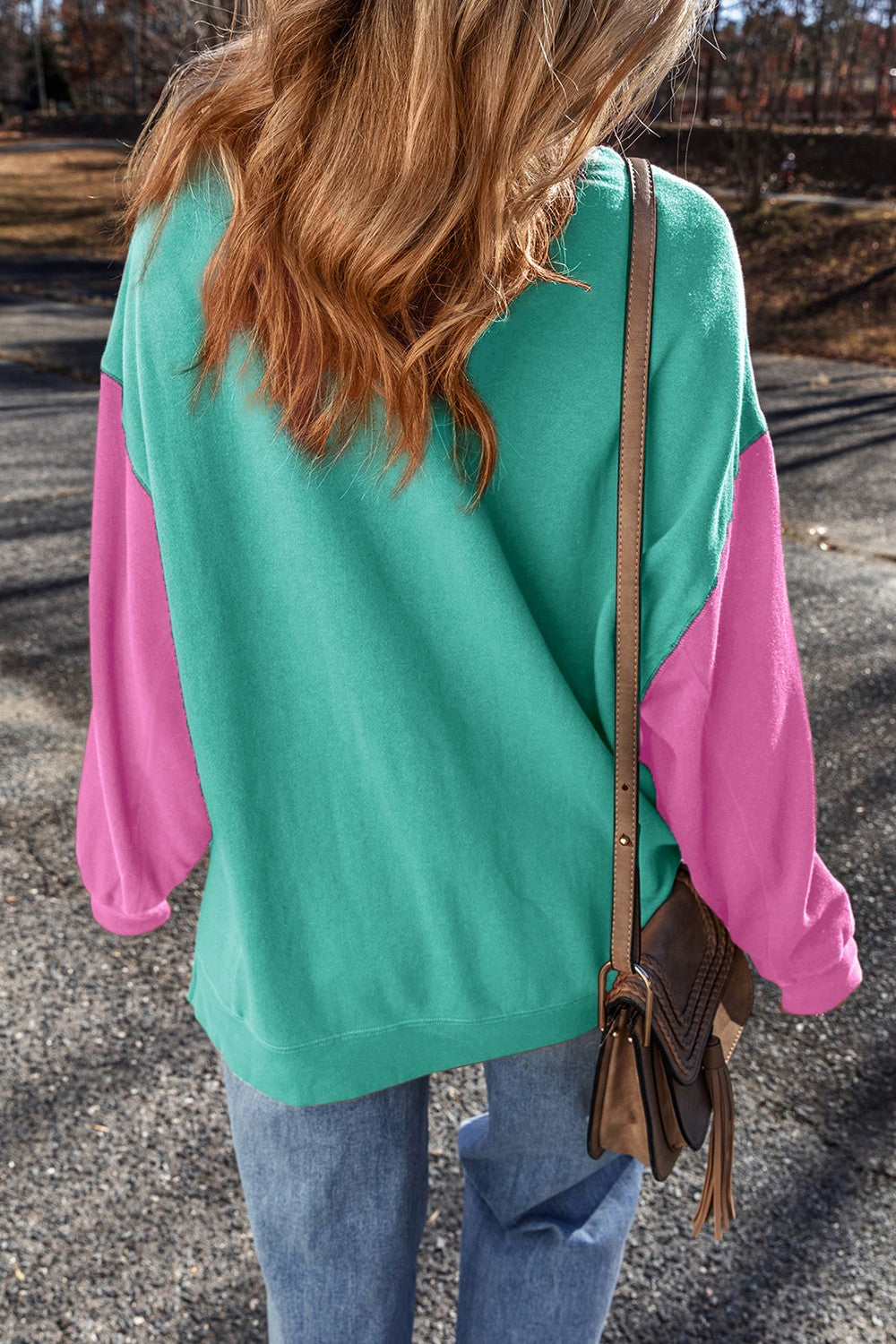 Contrast Round Neck Long Sleeve Sweatshirt