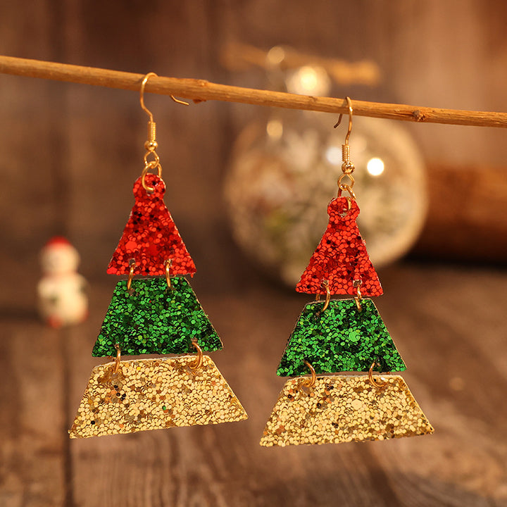 PU Leather Christmas Tree Sequin Earrings