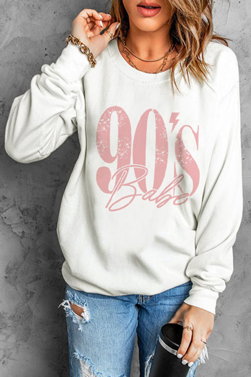 90's BABE Graphic Dropped Shoulder Sweatshirt-Ever Joy