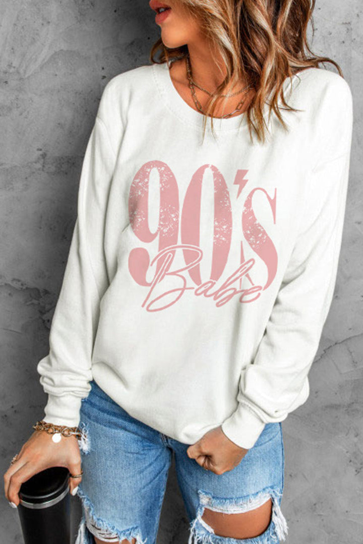 90's BABE Graphic Dropped Shoulder Sweatshirt-Ever Joy