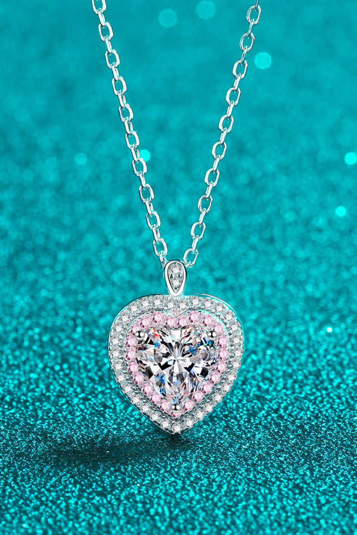 925 Sterling Silver 1 Carat Moissanite Heart Pendant Necklace-Ever Joy