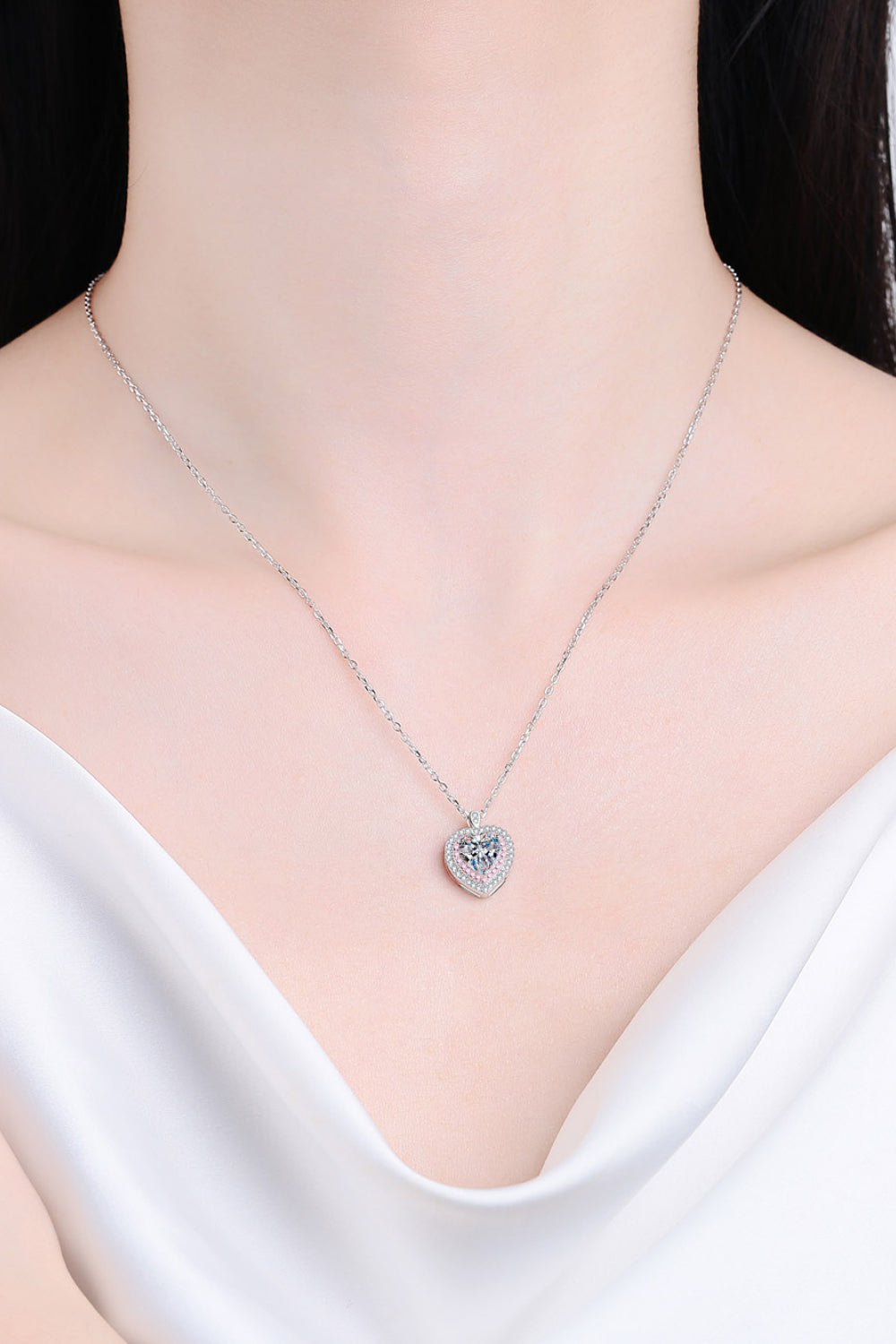 925 Sterling Silver 1 Carat Moissanite Heart Pendant Necklace-Ever Joy