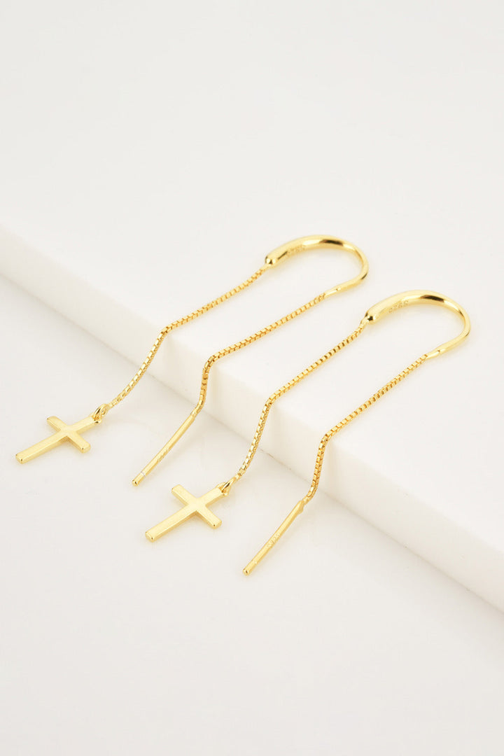 925 Sterling Silver Cross Threader Earrings-Ever Joy