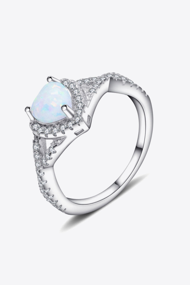 925 Sterling Silver Heart Opal Crisscross Ring-Ever Joy