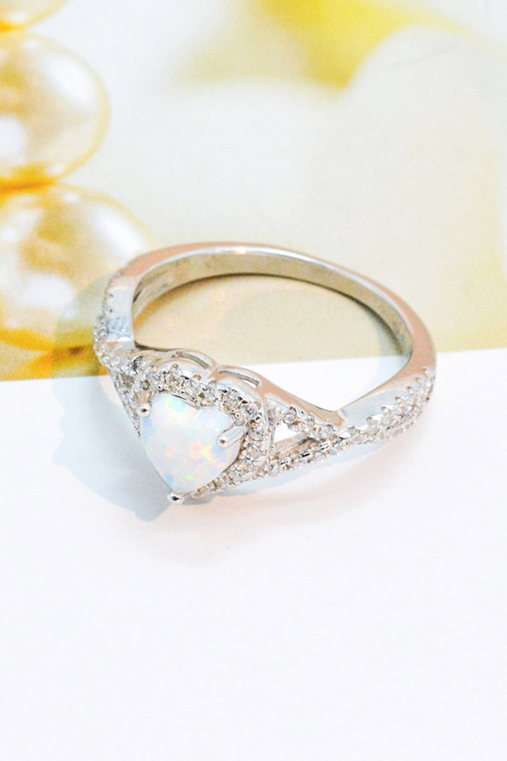 925 Sterling Silver Heart Opal Crisscross Ring-Ever Joy