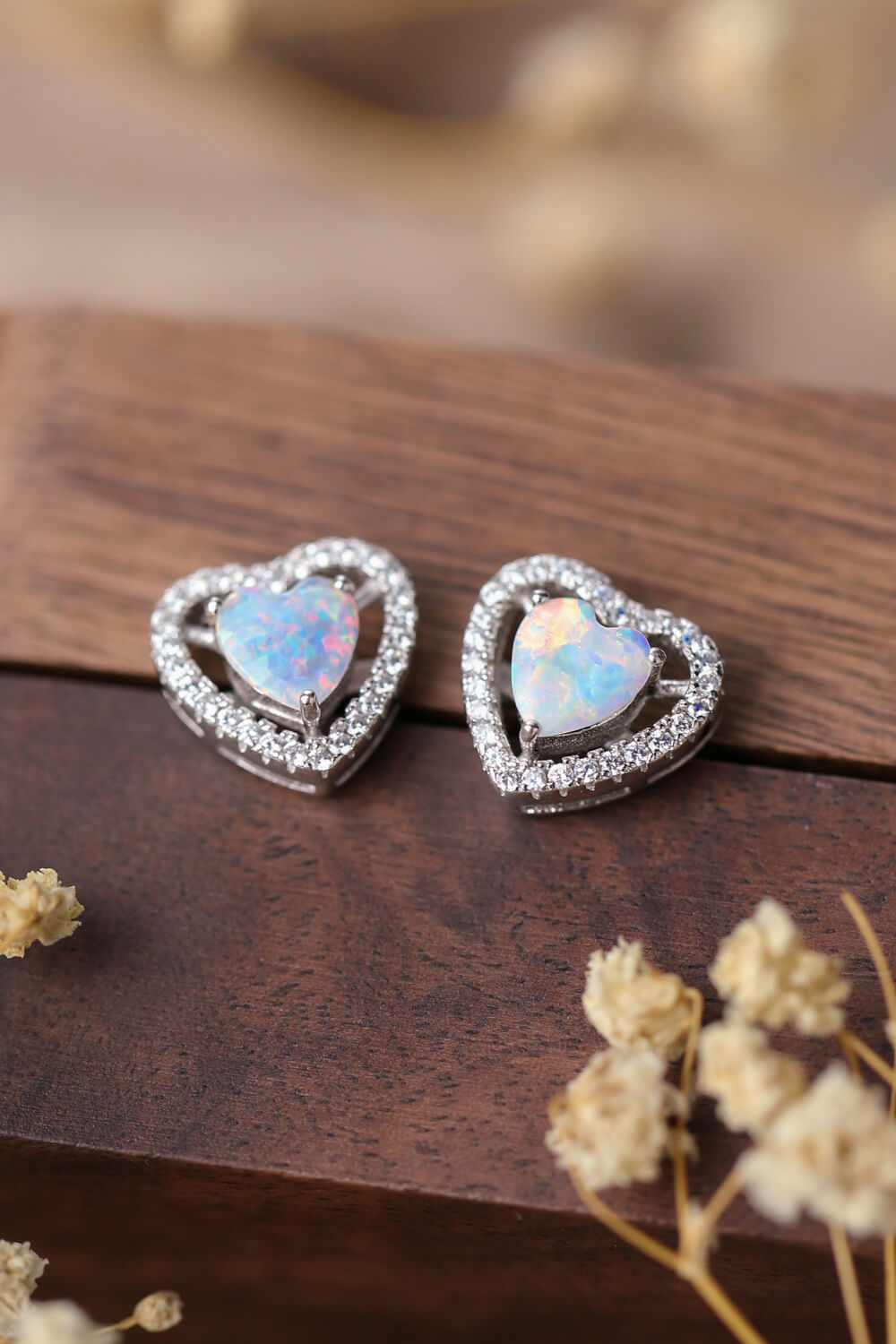 925 Sterling Silver Opal Heart Stud Earrings-Ever Joy