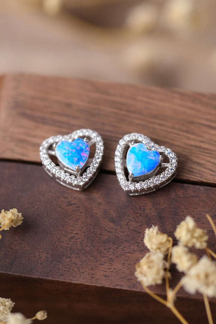 925 Sterling Silver Opal Heart Stud Earrings-Ever Joy