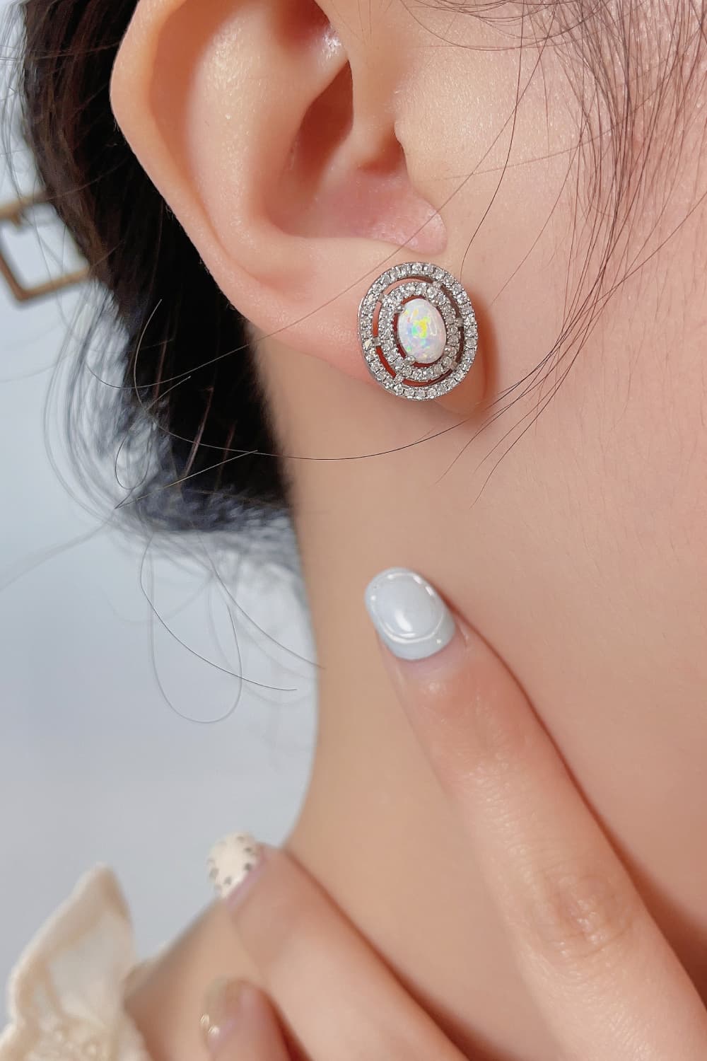 925 Sterling Silver Opal Round Stud Earrings-Ever Joy