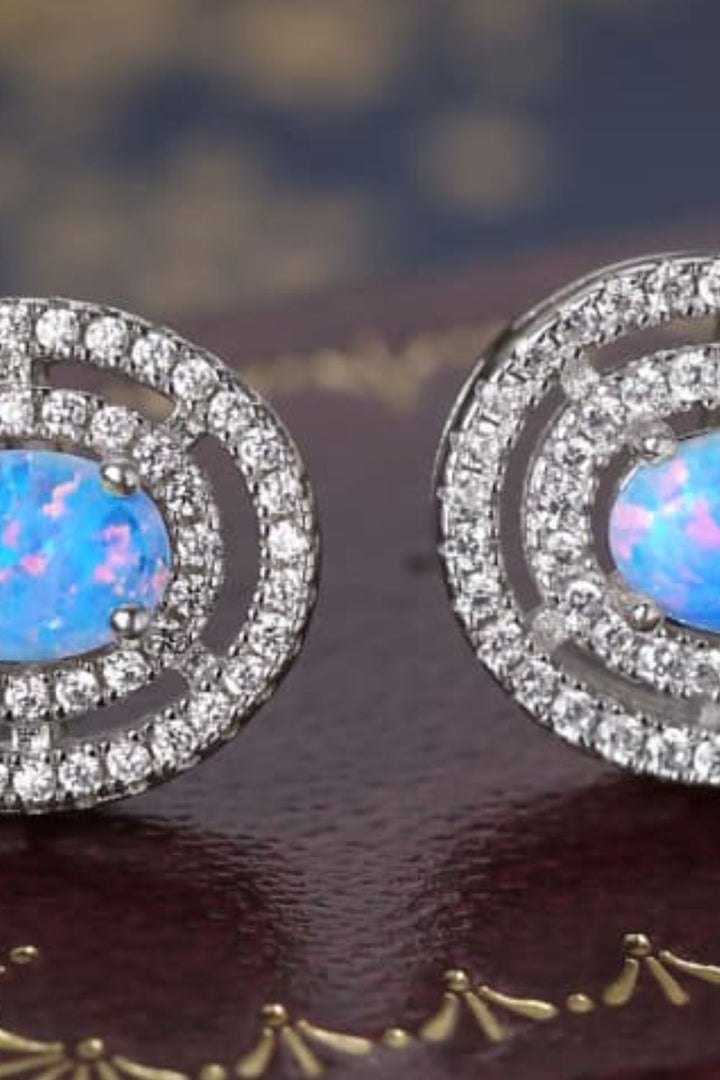 925 Sterling Silver Opal Round Stud Earrings-Ever Joy