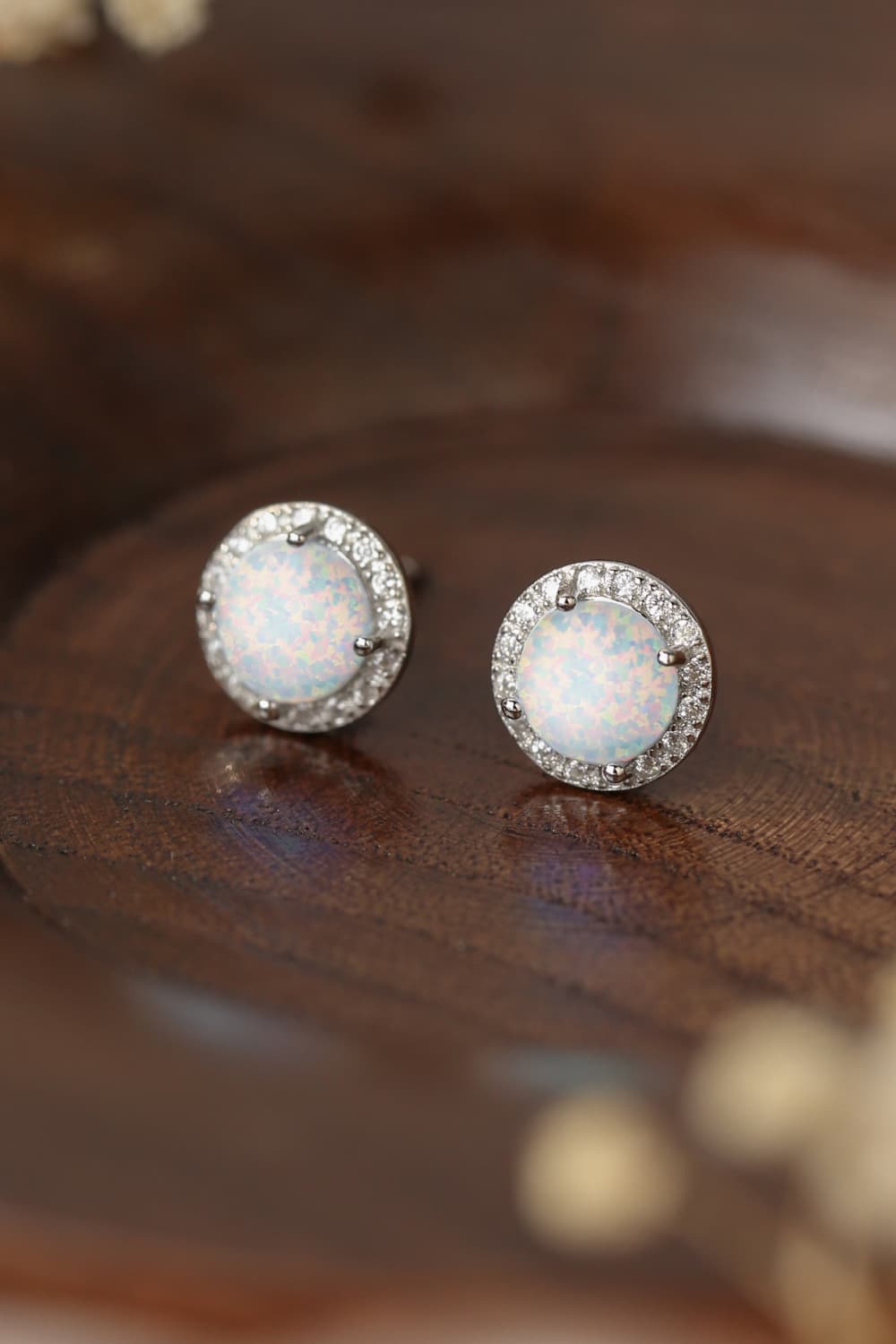 925 Sterling Silver Platinum-Plated Opal Round Stud Earrings-Ever Joy