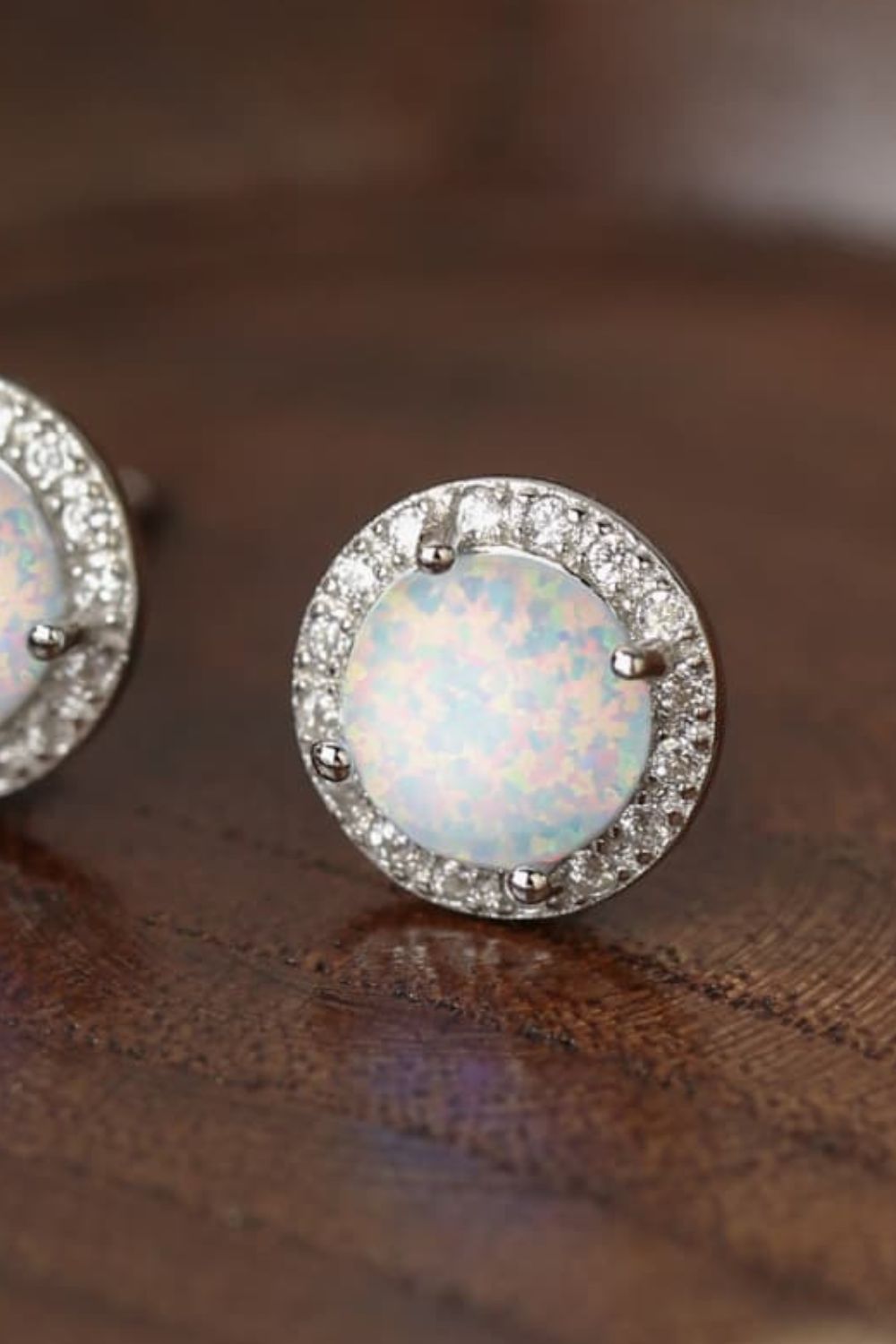 925 Sterling Silver Platinum-Plated Opal Round Stud Earrings-Ever Joy