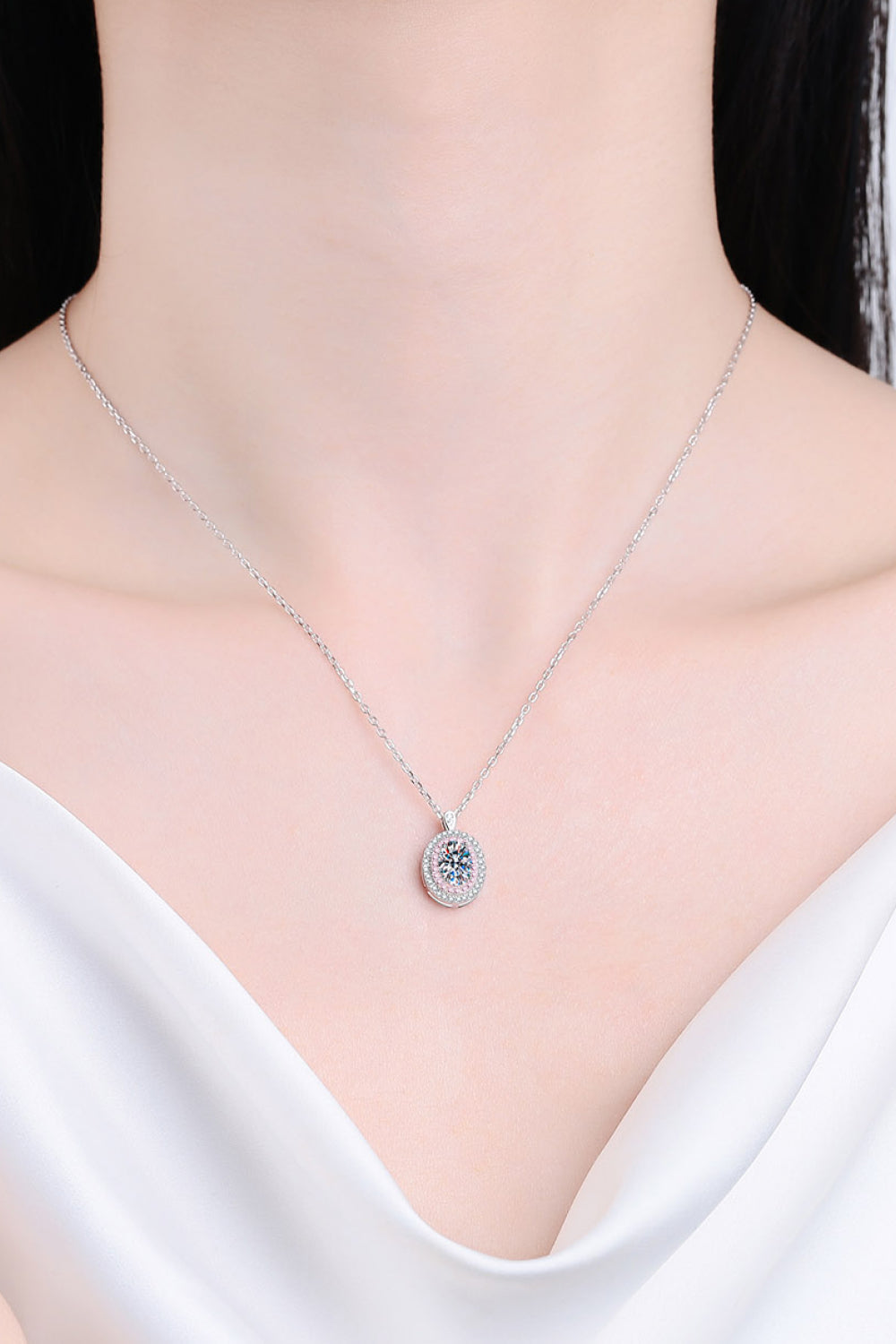 925 Sterling Silver Rhodium-Plated 1 Carat Moissanite Pendant Necklace-Ever Joy