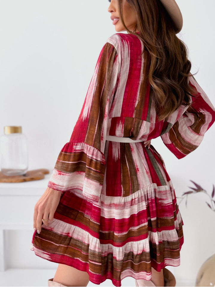 Buttoned Striped Long Sleeve Mini Dress