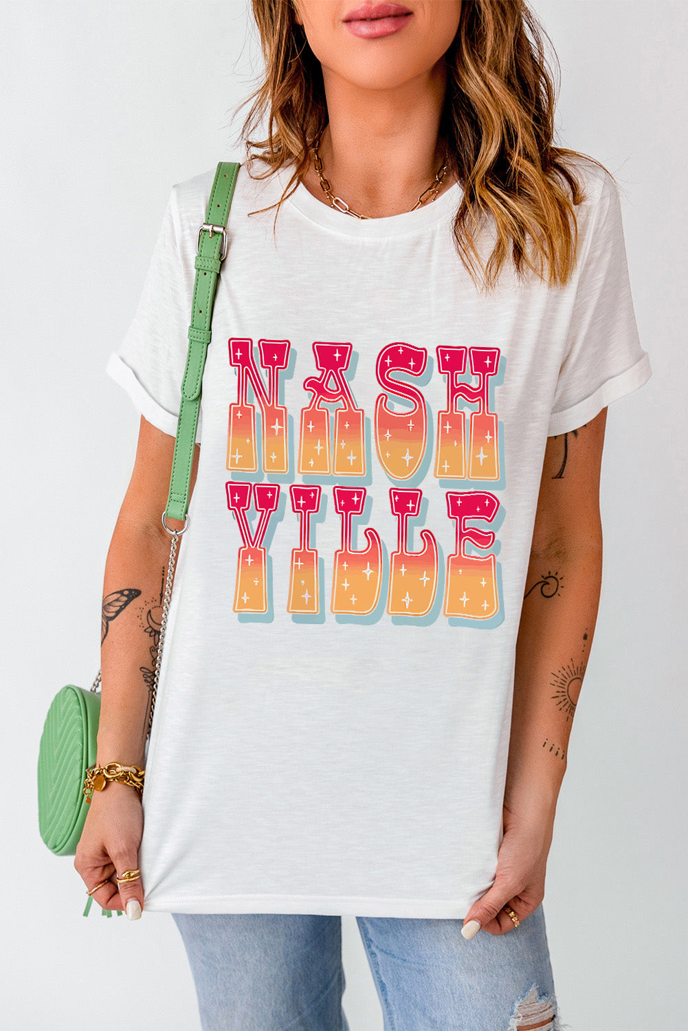 Nashville Gradient Graphic Round Neck Short Sleeve T-Shirt