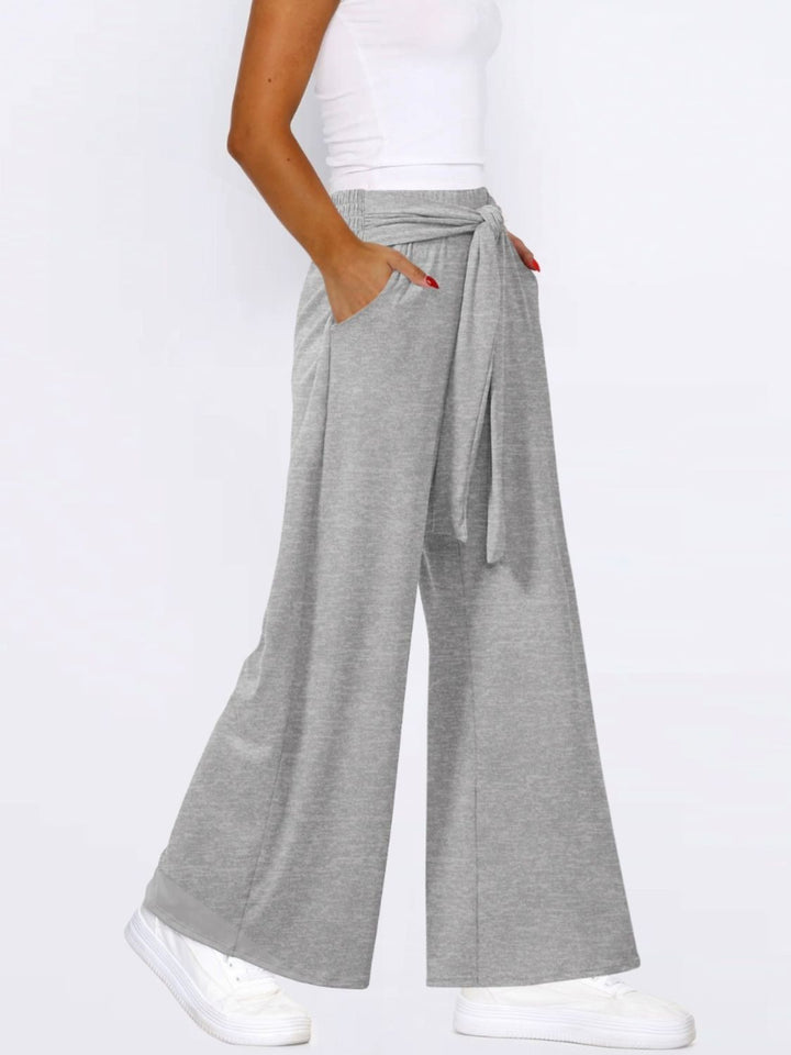 Tied Wide Leg Pants With Pockets